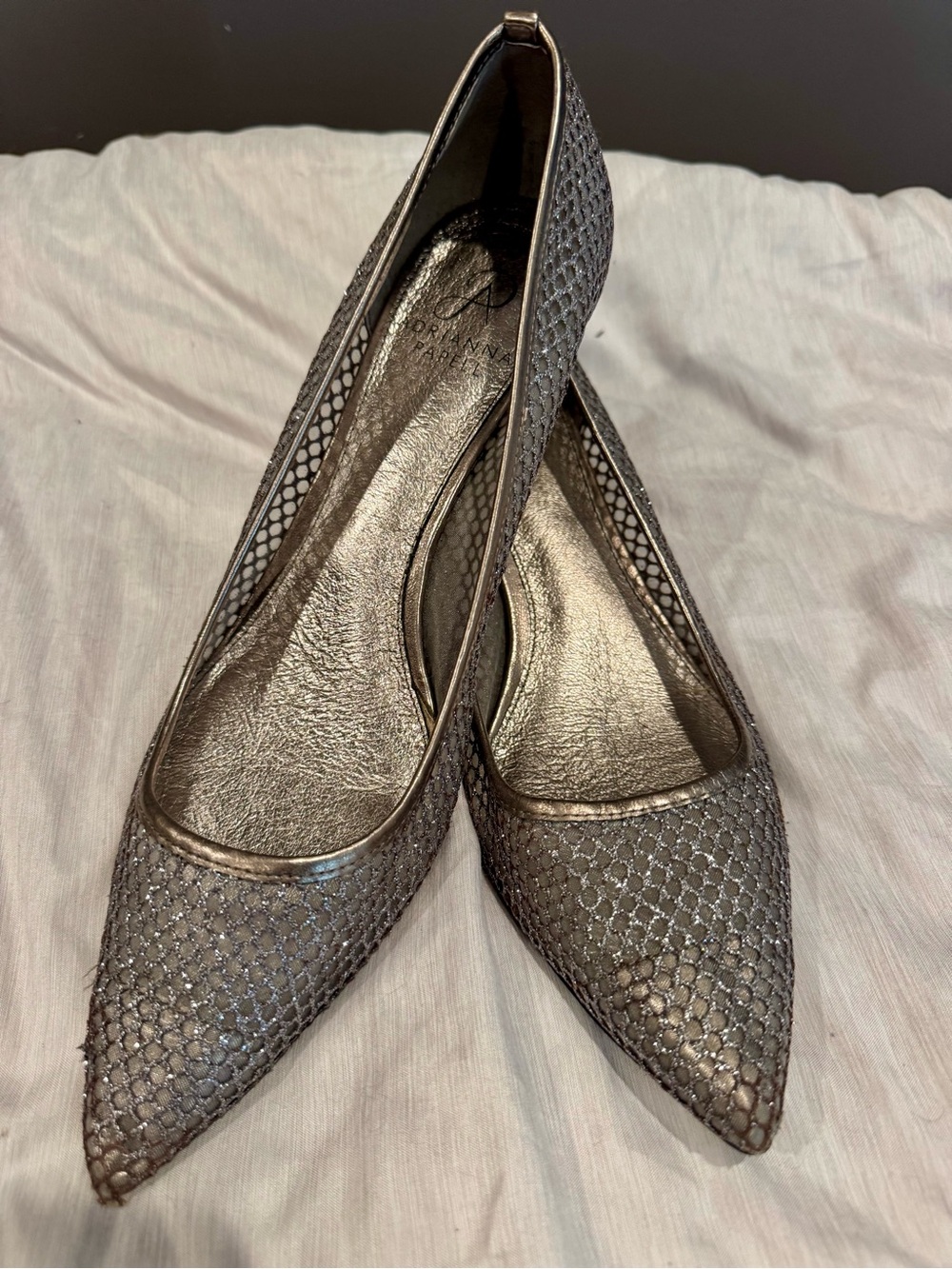 Adrianna Papell Lois Champagne Pumps with Kitten Heel